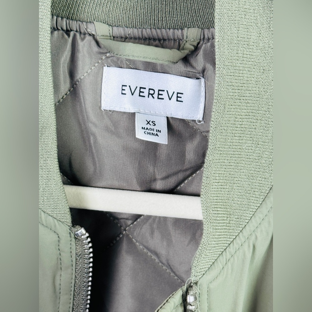 Evereve Flight Bomber Jacket Olive Green Nylon Zip Sleeve Pocket XS Rib Trim - Picture 5 of 5